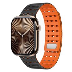 Cinturino in silicone magnetico traspirante bicolore per Apple Watch 42 mm / 41 mm / 40 mm / 38 mm (nero e arancione)