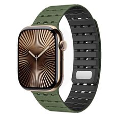 Cinturino in silicone magnetico traspirante bicolore per Apple Watch 42 mm / 41 mm / 40 mm / 38 mm (verde militare nero)