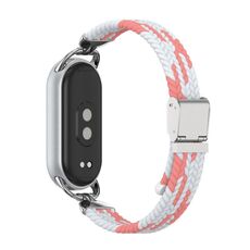 Per Xiaomi Smart Band 10/9/8 Cinturino per orologio in nylon intrecciato a due sezioni con testa in metallo (rosa e bianco)