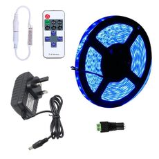 YWXLLight Kit striscia luminosa dimmerabile, nastro LED SMD 2835 5 m, impermeabile per interni, lampada a LED con telecomando a 11 tasti 300 LED spina UK (blu)