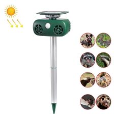SK628 Scaccia animali ad energia solare Scaccia uccelli a luce stroboscopica a 360 gradi Scaccia uccelli ad ultrasuoni (verde)