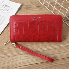 Portafoglio da donna con cerniera singola Portafoglio lungo Portamonete in coccodrillo Pochette per studenti (rosso)
