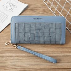 Portafoglio da donna con cerniera singola Portafoglio lungo Portamonete in coccodrillo Pochette da studente (blu)