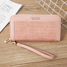 Portafoglio da donna con cerniera singola Portafoglio lungo Portamonete in coccodrillo Pochette per studenti (rosa)