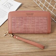 Portafoglio da donna con cerniera singola Portafoglio lungo Portamonete in coccodrillo Pochette da studente (rosa scuro)