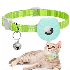 Per AirTag Tracker Custodia in silicone Collare riflettente per gatti con campana (verde menta)