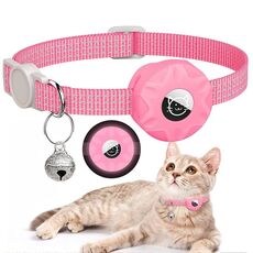 Per AirTag Tracker Custodia in silicone Collare riflettente per gatti con campanello (rosa luminoso)