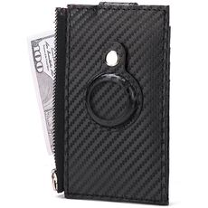 Per Airtag Tracker Case Portafoglio porta carte di credito in fibra di carbonio (nero)
