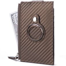 Per Airtag Tracker Case Portafoglio porta carte di credito in fibra di carbonio (caffè)