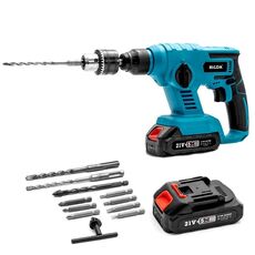 HILDA 12 pz/set Trapano a percussione elettrico con martello elettrico agli ioni di litio, modello: 1 batteria + 1 caricatore spina americana