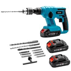 HILDA 12 pz/set Trapano a percussione elettrico con martello elettrico agli ioni di litio, modello: 2 batterie + 1 caricabatterie con spina americana