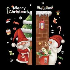 Decorazione della finestra di Natale Poster Adesivi murali in vetro con Babbo Natale Alce Fiocco di neve, Stile: SD-2209 45x60 cm