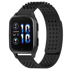 Per cinturino in silicone traspirante con punti 3D Garmin Forerunner Sq2 Music, fori da 20 mm (nero)
