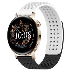 Per Huawei Watch GT3 42mm 20mm Fori Cinturino in silicone traspirante con punti 3D (bianco + nero)