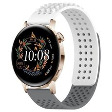 Per Huawei Watch GT3 42mm 20mm Fori Cinturino in silicone traspirante con punti 3D (bianco + grigio)