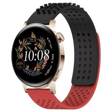 Per Huawei Watch GT3 42mm 20mm Fori Cinturino in silicone traspirante con punti 3D (nero + rosso)