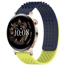 Per Huawei Watch GT3 42mm 20mm Fori Cinturino in silicone traspirante con punti 3D (blu notte + verde lime)