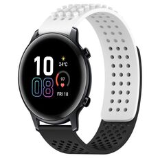 Per Honor MagicWatch2 42mm 20mm Fori Cinturino in silicone traspirante con punti 3D (bianco + nero)