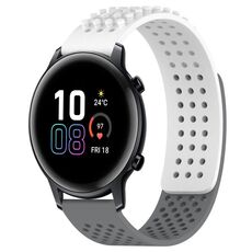 Per Honor MagicWatch2 42mm 20mm Fori Cinturino in silicone traspirante con punti 3D (bianco + grigio)