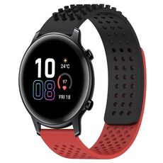 Per Honor MagicWatch2 42mm 20mm Fori Cinturino in silicone traspirante con punti 3D (nero + rosso)