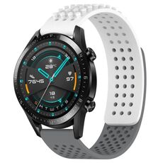 Per Huawei Watch GT2 42mm 20mm Fori Cinturino in silicone traspirante con punti 3D (bianco + grigio)