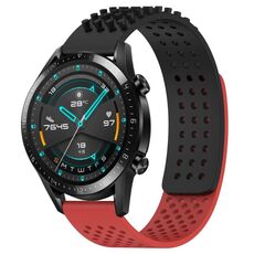 Per Huawei Watch GT2 42mm 20mm Fori Cinturino in silicone traspirante con punti 3D (nero + rosso)