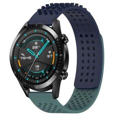 Per Huawei Watch GT2 42mm 20mm Fori Cinturino in silicone traspirante con punti 3D (blu notte + verde oliva)