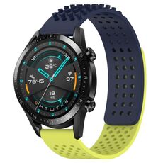 Per Huawei Watch GT2 42mm 20mm Fori Cinturino in silicone traspirante con punti 3D (blu notte + verde lime)