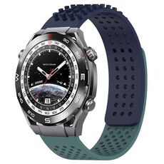 Per Huawei Watch Ultimate Cinturino in silicone traspirante con punti 3D da 22 mm (blu notte + verde oliva)