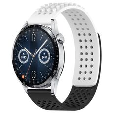 Per Huawei Watch GT3 46mm 22mm Fori Cinturino in silicone traspirante con punti 3D (bianco + nero)