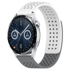 Per Huawei Watch GT3 46mm 22mm Fori Cinturino in silicone traspirante con punti 3D (bianco + grigio)