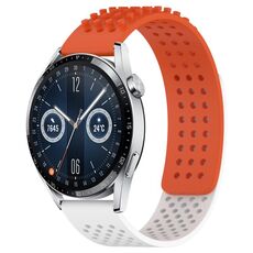 Per Huawei Watch GT3 46mm 22mm Fori Cinturino in silicone traspirante con punti 3D (arancione + bianco)