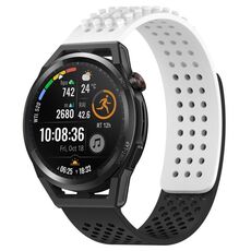 Per Huawei Watch GT Runner cinturino in silicone traspirante con fori da 22 mm e puntini 3D (bianco + nero)