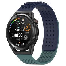 Per Huawei Watch GT Runner cinturino in silicone traspirante con punti 3D con fori da 22 mm (blu notte + verde oliva)