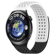 Per Huawei Watch 4 cinturino in silicone traspirante con punti 3D con fori da 22 mm (bianco + nero)