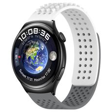 Per Huawei Watch 4 cinturino in silicone traspirante con fori da 22 mm e puntini 3D (bianco + grigio)