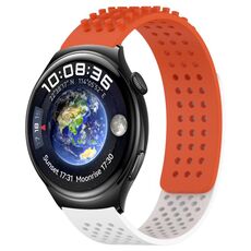 Per Huawei Watch 4 cinturino in silicone traspirante con punti 3D con fori da 22 mm (arancione + bianco)