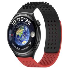 Per Huawei Watch 4 cinturino in silicone traspirante con punti 3D con fori da 22 mm (nero + rosso)