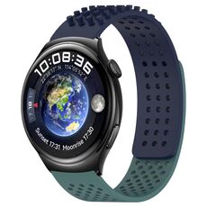 Per Huawei Watch 4 cinturino in silicone traspirante con punti 3D con fori da 22 mm (blu notte + verde oliva)