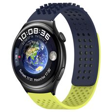 Per Huawei Watch 4 cinturino in silicone traspirante con punti 3D con fori da 22 mm (blu notte + verde lime)