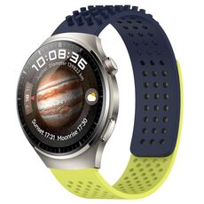 Per Huawei Watch 4 Pro Cinturino in silicone traspirante con punti 3D con fori da 22 mm (blu notte + verde lime)