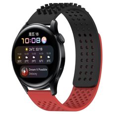 Per Huawei Watch 3 cinturino in silicone traspirante con punti 3D con fori da 22 mm (nero + rosso)