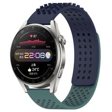 Per Huawei Watch 3 Pro Cinturino in silicone traspirante con punti 3D con fori da 22 mm (blu notte + verde oliva)