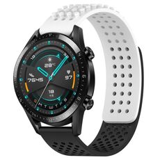 Per Huawei GT2 46mm 22mm Fori Cinturino in silicone traspirante con punti 3D (bianco + nero)