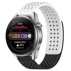 Per Huawei Watch 3 Pro Nuovo cinturino in silicone traspirante con punti 3D con fori da 22 mm (bianco + nero)