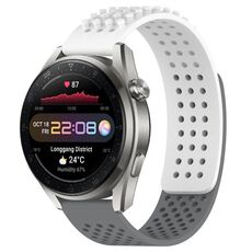 Per Huawei Watch 3 Pro Nuovo cinturino in silicone traspirante con punti 3D con fori da 22 mm (bianco + grigio)