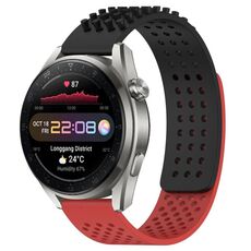Per Huawei Watch 3 Pro Nuovo cinturino in silicone traspirante con punti 3D con fori da 22 mm (nero + rosso)