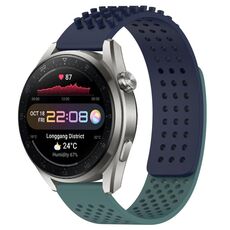 Per Huawei Watch 3 Pro Nuovo cinturino in silicone traspirante con punti 3D con fori da 22 mm (blu notte + verde oliva)