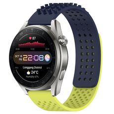 Per Huawei Watch 3 Pro Nuovo cinturino in silicone traspirante con punti 3D con fori da 22 mm (blu notte + verde lime)