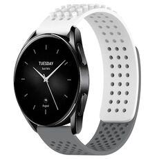 Per Xiaomi Watch S2 42mm 22mm Fori Cinturino in silicone traspirante con punti 3D (bianco + grigio)